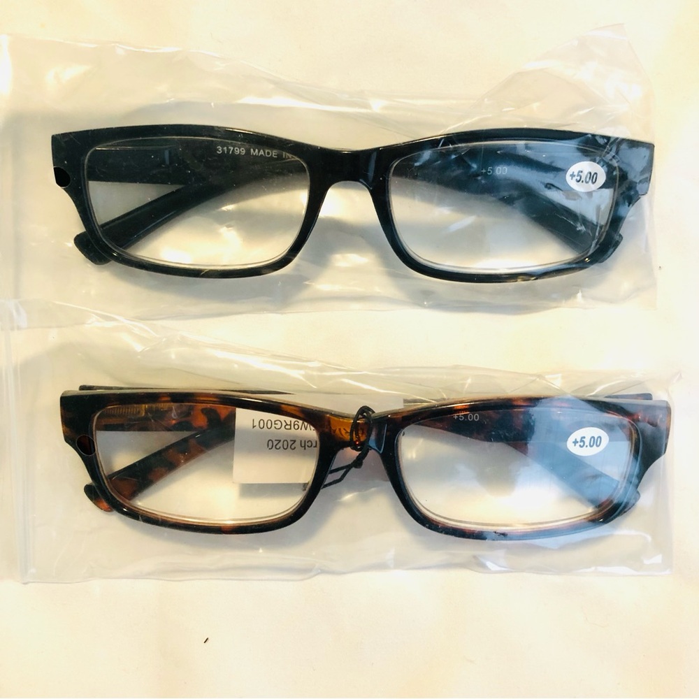 Readers Black and Tortoiseshell Reading Glasses +5.00 Set of 2